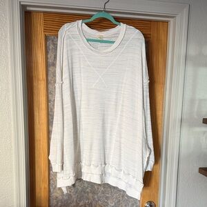 Free People White Waffle Knit Sweatshirt